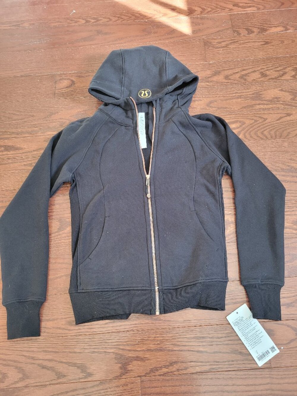 NWT Lululemon Black Scuba Full-Zip Hoodie Rose Gold Logo & Zipper Women’s Size 8